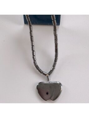 Hematite Polished Stone Heart Beaded Necklace Vintage